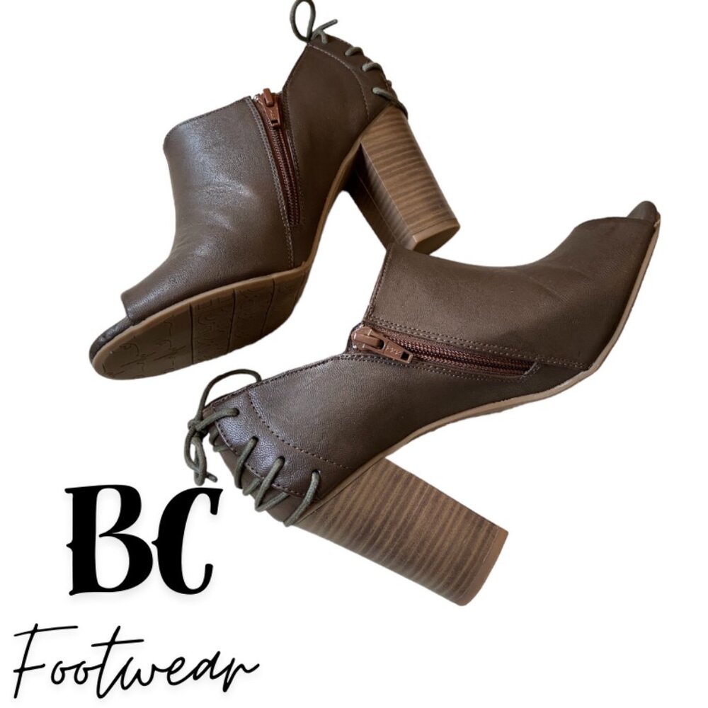 CLOSE OUT SALE!BC Footwear Picture It Brown Peep Toe Lace-Up Back Booties Size 7